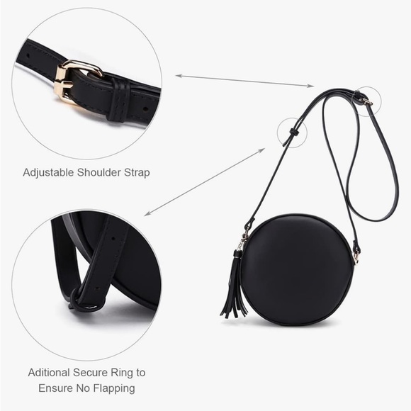 CATMICOO Round Crossbody Purses for Women Circle Bag with Tassel (Black) - Picture 4 of 10